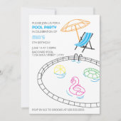 ドードルモダンズプールパーティー誕生日招待状 招待状 (正面)