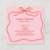 ドードルモダンメお洒落ークアーティスト赤ピンクボウ スクエア名刺 (裏面)