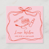 ドードルモダンメお洒落ークアーティスト赤ピンクボウ スクエア名刺 (正面)