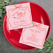 ドードルモダンメお洒落ークアーティスト赤ピンクボウ スクエア名刺