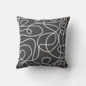 ドードルラインアートパターン |グラファイト上の白 クッション (裏面)