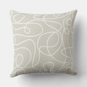 ドードルラインアートパターン |ベージュ/ウォームグレーの白 クッション (裏面)