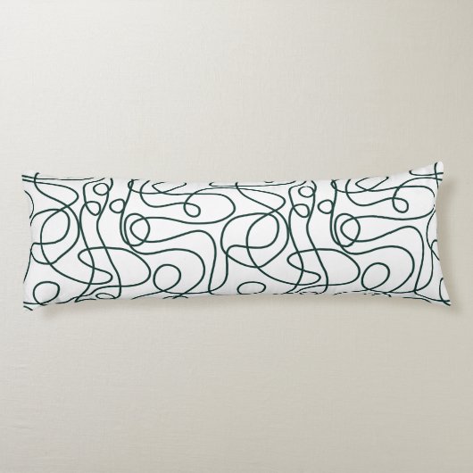 ドードルラインアートパターン |濃いエメラルドグリーン/白 ボディピロー (裏面)