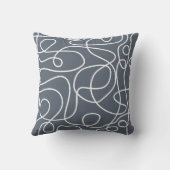 ドードルラインアートパターン |濃い青 – 灰色の白 クッション (裏面)