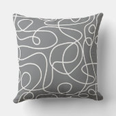 ドードルラインアートパターン |灰色の白 クッション (裏面)