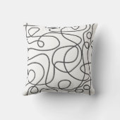 ドードルラインアートパターン |白のグラファイト クッション (裏面)