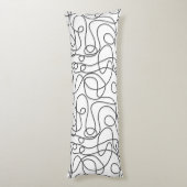 ドードルラインアートパターン |白のグラファイト ボディピロー (裏面 (縦))