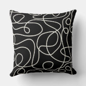 ドードルラインアートパターン |黒のクリーム クッション (裏面)