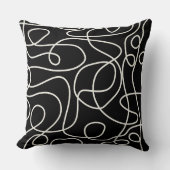 ドードルラインアートパターン |黒のクリーム クッション (正面)