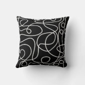 ドードルラインアートパターン |黒の白 クッション (裏面)