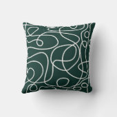 ドードルラインアートパターン | White on Dark Emerald クッション (裏面)