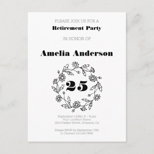 ドードルリタイアモダンルフラワーブラック ポストカード (正面)