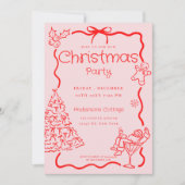 ドードルレッドお洒落ピンククリスマスパーティー 招待状 (正面)