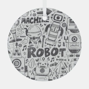 ドードルロボットイラストレータースケッチ ガラスオーナメント