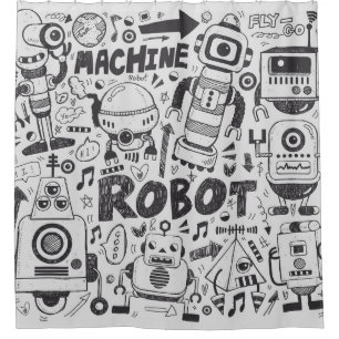 ドードルロボットイラストレータースケッチ シャワーカーテン