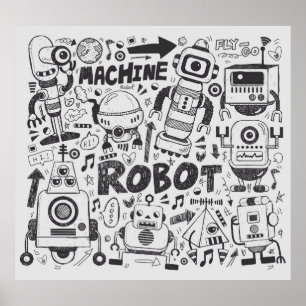 ドードルロボットイラストレータースケッチ ポスター