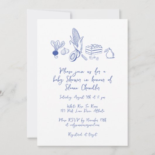 ドードルローカルで栽培されたファーマーズマーケットベビーシャワー 招待状 (正面)