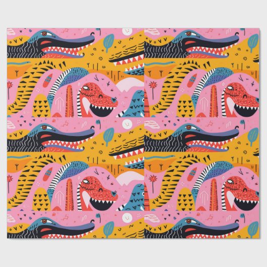 ドードル入り模様の動物ラッピング紙 ラッピングペーパー (フラット)