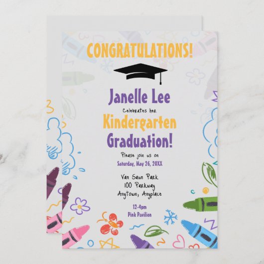 ドードル幼稚園卒業パーティー招待状 招待状 (正面/裏面)