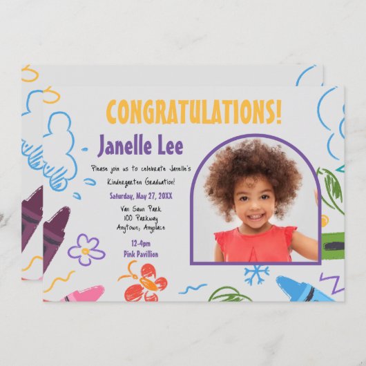 ドードル幼稚園卒業写真パーティー 招待状 (正面/裏面)