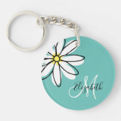 ドードル描デイジーホワイトピンクモノグラムかわいい キーホルダー (正面)