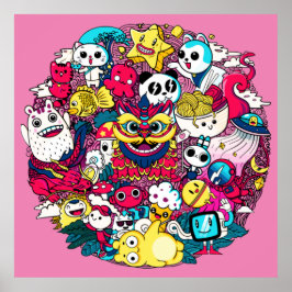 ドードル日本のアート装飾用クッション ポスター