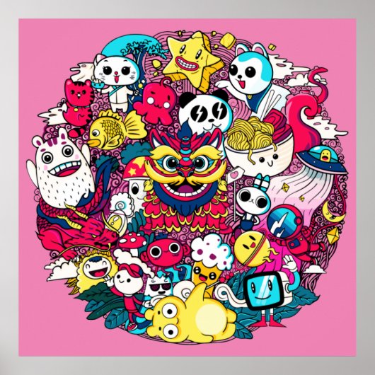 ドードル日本のアート装飾用クッション ポスター (正面)