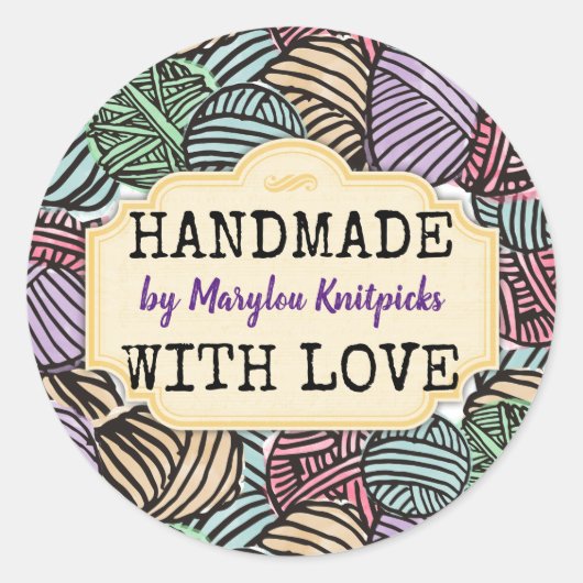 ドードル糸の編み物は愛で手作りカギ ラウンドシール (正面)