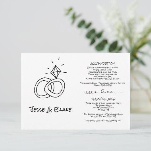 ドードル結婚イラストズイン白黒 エンクロージャーカード (スタンド正面)