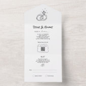 ドードル結婚イラストズイン白黒 オールインワン招待状 (内側)