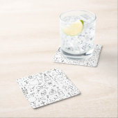 ドードル結婚イラストズイン白黒 スクエアペーパーコースター (インサイチュ)