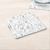 ドードル結婚イラストズイン白黒 スクエアペーパーコースター (アングル)