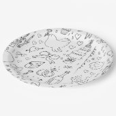 ドードル結婚イラストズイン白黒 ペーパープレート (アングル)