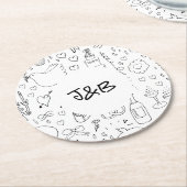 ドードル結婚イラストズイン白黒 ラウンドペーパーコースター (アングル)