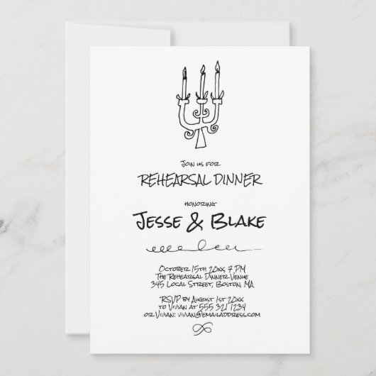 ドードル結婚イラストズイン白黒 招待状 (正面)