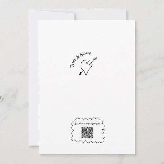 ドードル結婚イラストズイン白黒 招待状 (裏面)