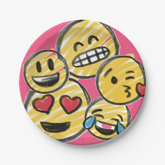 ドードル絵文字ピンク漫画トゥイーン10代の誕生日 ペーパープレート (正面)