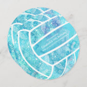 ドードル花柄ターコイズバレーボールパーティー 招待状 (正面/裏面)