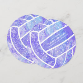 ドードル花柄パープルバレーボール誕生日 招待状