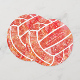 ドードル花柄レッドオレンジバレーボールパーティー 招待状