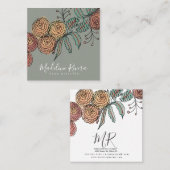 ドードル花模様リーススパイググリーナリーデザイナー スクエア名刺 (正面/裏面)