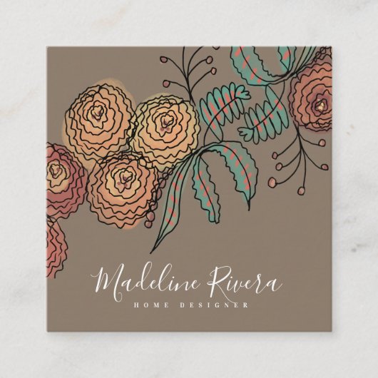ドードル花模様リーススパイググリーナリーデザイナー スクエア名刺 (正面)