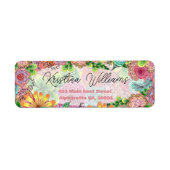 ドードル鮮やかカラフル花模様差出人住所 ラベル (正面)