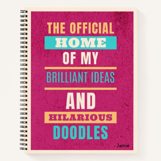 ドードレパーソナライズされたスおもしろいピンクのスクリプトタイポグラフィ ノートブック (正面)