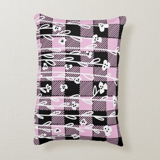 ドードーエレガントルドブラックピンクフローラプレイドパターン アクセントクッション (裏面(縦))