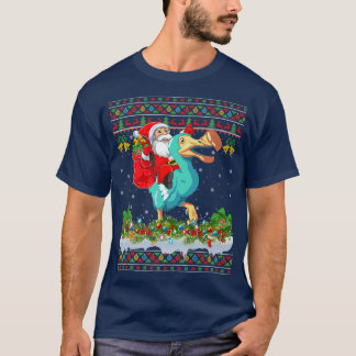ドードー鳥のクリスマスパジャマ、ダサいサンタがドードーに乗っているクリス Tシャツ