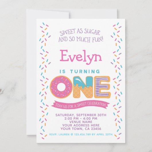 ドーナッツアイスクリームクッキー、スイーツ誕生日招待状 招待状 (正面)