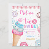 ドーナッツアイスクリームツスウィートセカンドバースデー招待状 招待状 (正面)