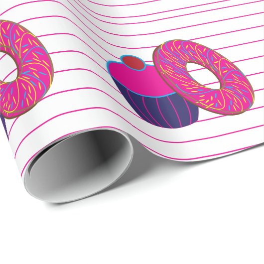 ドーナッツカップケーキピンクストライプドーナッツカップケーキ ラッピングペーパー (ロールコーナー)
