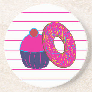 ドーナッツカップケーキピンクストライプ色のパターン コースター
